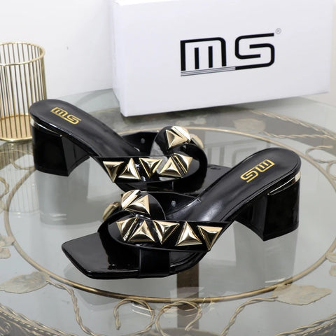 New fashion Metal decorative willow nails open toe thick heel CODE: KAR2604