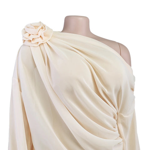 New Elegant Fashion Skew Collar Floral Applique Cropped See Through Top CODE: KAR2609