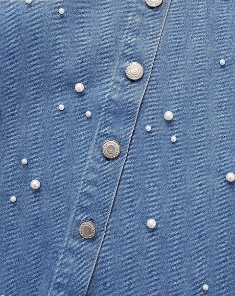 New Fashion Pearl Beading Appliques Casual Button Loose Top CODE: KAR2616