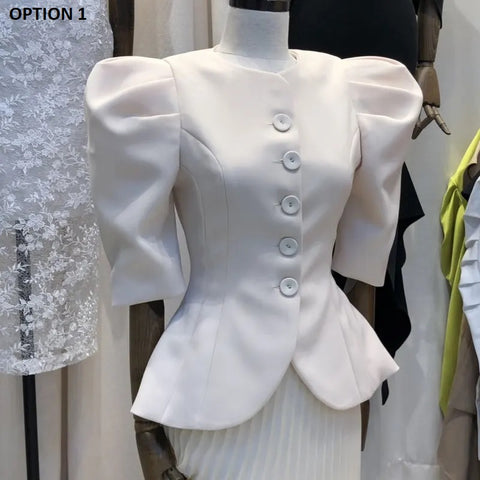 New Elegant O-neck Puff Sleeve Single Breasted Temperament Top CODE: KAR2627