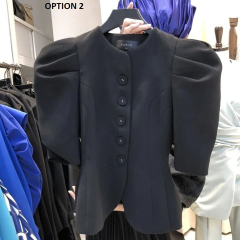 New Elegant O-neck Puff Sleeve Single Breasted Temperament Top CODE: KAR2627