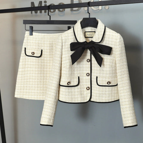 New Casual Winter High-Quality Small Western Style Bow Tie Short Jacket + A-line Skirt CODE: KAR2650