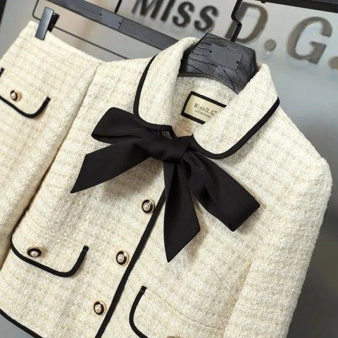 New Casual Winter High-Quality Small Western Style Bow Tie Short Jacket + A-line Skirt CODE: KAR2650