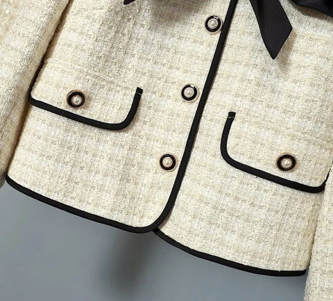 New Casual Winter High-Quality Small Western Style Bow Tie Short Jacket + A-line Skirt CODE: KAR2650