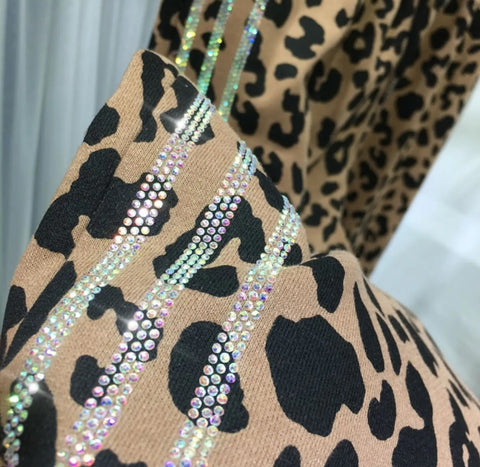 New Autumn Casual Heavy Industry Diamond  Leopard Print Elastic Waistband Versatile Pant CODE: KAR2690
