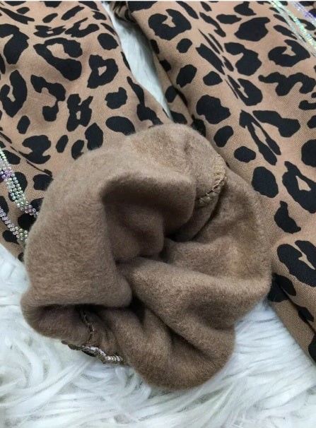 New Autumn Casual Heavy Industry Diamond  Leopard Print Elastic Waistband Versatile Pant CODE: KAR2690