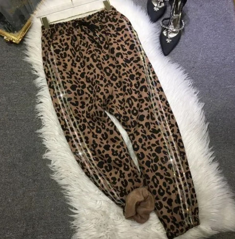 New Autumn Casual Heavy Industry Diamond  Leopard Print Elastic Waistband Versatile Pant CODE: KAR2690