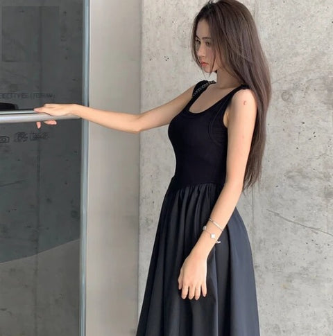 New Summer Patchwork Open Back A Line Midi Long Dress CODE: KAR2741