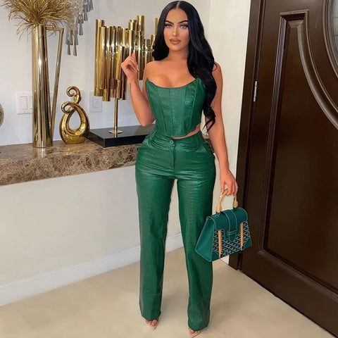 New Sleeveless Tube Strapless Crop Top and Wide Leg Pant CODE: KAR2751