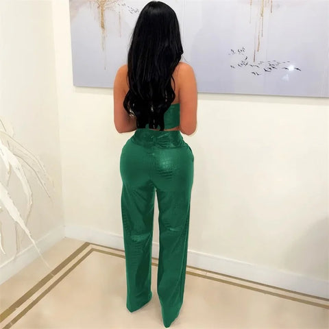 New Sleeveless Tube Strapless Crop Top and Wide Leg Pant CODE: KAR2751