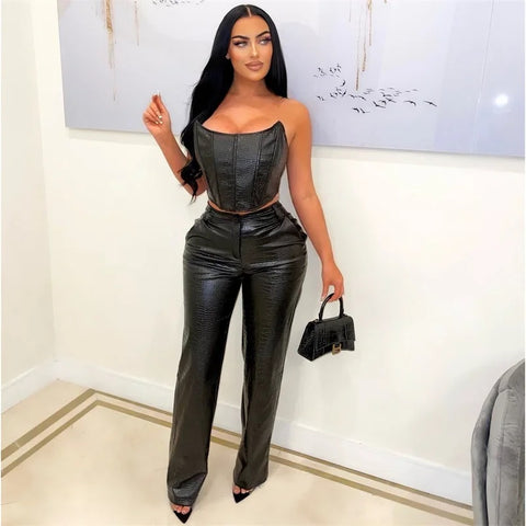 New Sleeveless Tube Strapless Crop Top and Wide Leg Pant CODE: KAR2751