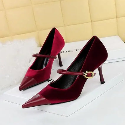 New Pointed Pumps Shallow Mouth Slip On Lace-Up Stiletto Casual Fine Heeled Shoe CODE: KAR2769