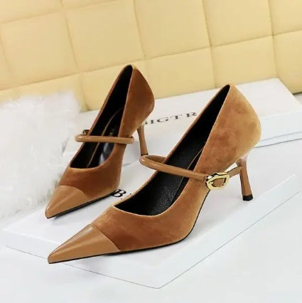New Pointed Pumps Shallow Mouth Slip On Lace-Up Stiletto Casual Fine Heeled Shoe CODE: KAR2769