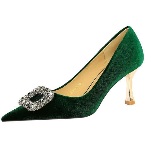 Luxury Pointed Toe Metal Crystal Buckle Kitten Low Heel CODE: KAR2770
