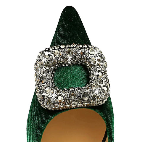 Luxury Pointed Toe Metal Crystal Buckle Kitten Low Heel CODE: KAR2770