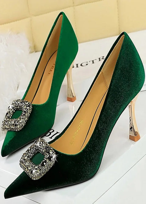 Luxury Pointed Toe Metal Crystal Buckle Kitten Low Heel CODE: KAR2770
