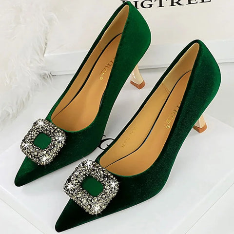 Luxury Pointed Toe Metal Crystal Buckle Kitten Low Heel CODE: KAR2770