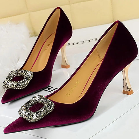 Luxury Pointed Toe Metal Crystal Buckle Kitten Low Heel CODE: KAR2770