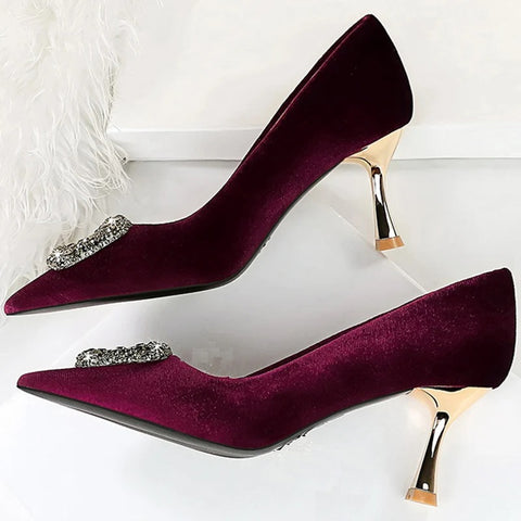 Luxury Pointed Toe Metal Crystal Buckle Kitten Low Heel CODE: KAR2770