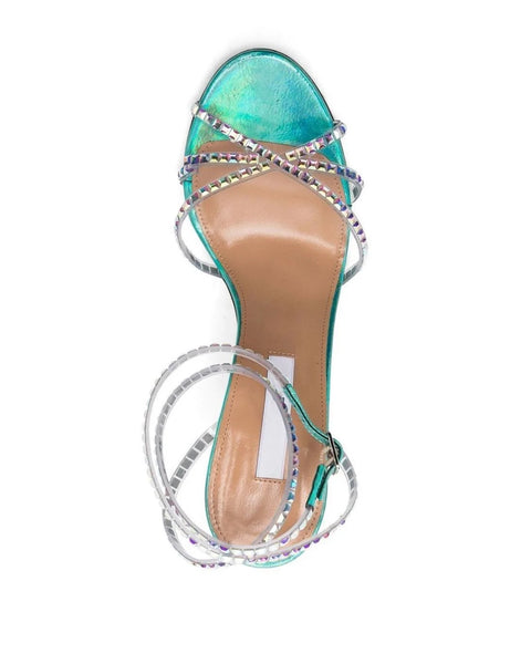 New Style Rhinestone Banquet High Thin Heel Open Toe Strap Sandals CODE: KAR2781