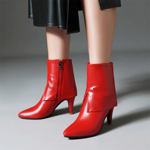 Sexy Turned-over Edge Ankle Stiletto High Heel Zipper Shorty Boot CODE: KAR2784