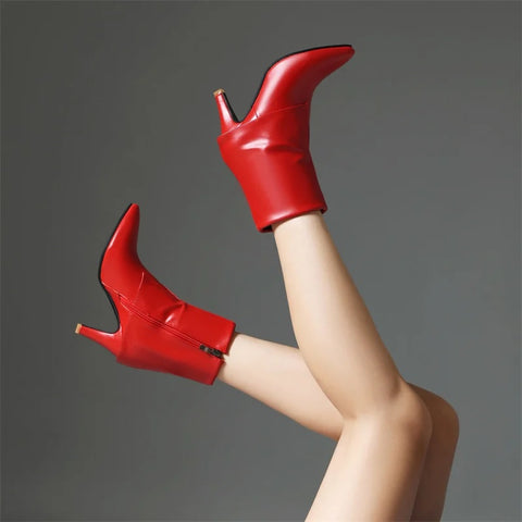 Sexy Turned-over Edge Ankle Stiletto High Heel Zipper Shorty Boot CODE: KAR2784