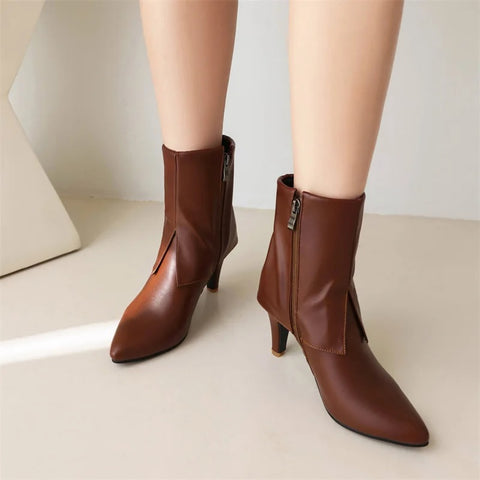 Sexy Turned-over Edge Ankle Stiletto High Heel Zipper Shorty Boot CODE: KAR2784