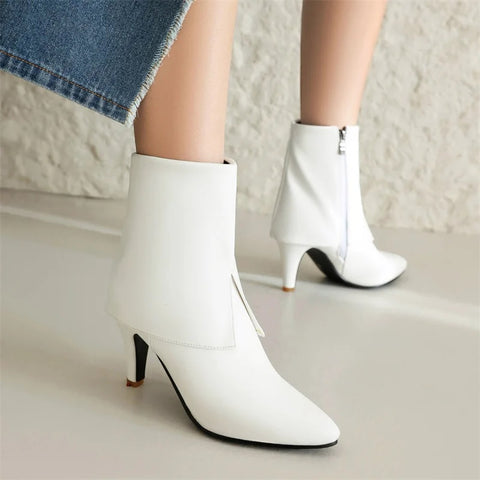 Sexy Turned-over Edge Ankle Stiletto High Heel Zipper Shorty Boot CODE: KAR2784