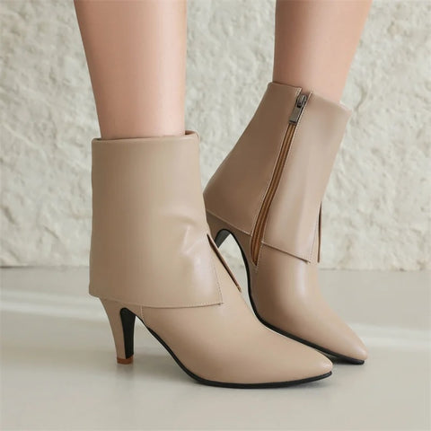 Sexy Turned-over Edge Ankle Stiletto High Heel Zipper Shorty Boot CODE: KAR2784