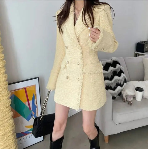 New Elegant Tweed Tassels Buttons Long Sleeve Winter Coat CODE: KAR2786