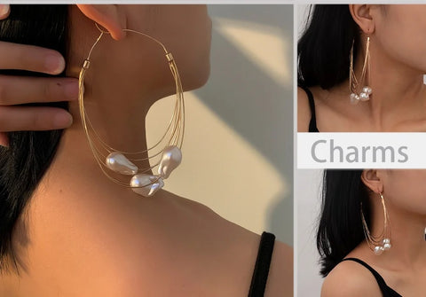 Imitation Pearl Big Hoop Layered Large Circle Earrings CODE: KAR2801