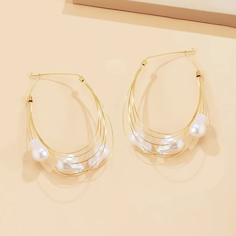 Imitation Pearl Big Hoop Layered Large Circle Earrings CODE: KAR2801