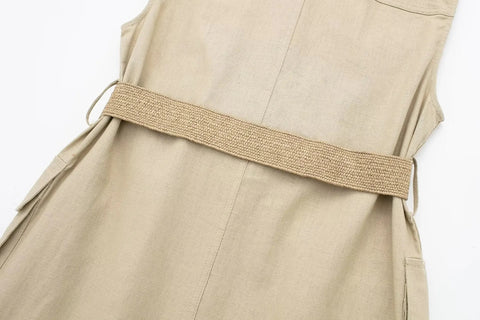 Summer Casual Fashion Belt Waist Vest Lapel Sleeveless Single-breasted Dress CODE: KAR2804