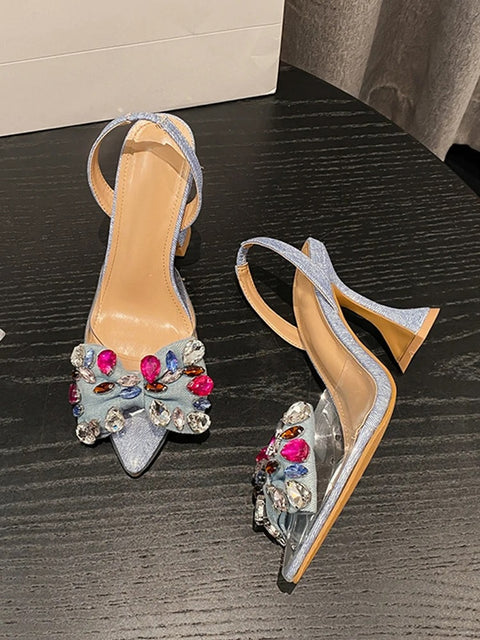 New Fashion Bowknot  Pumps Sexy Pointed Toe Blue Denim High Heel PVC Transparent Sandal CODE: KAR2812