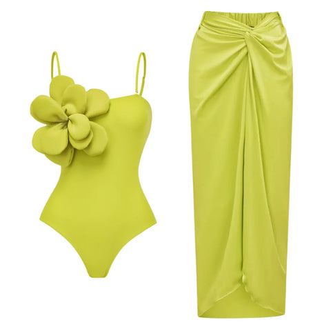 New 3D Flower One Piece Swimwear with Skirt CODE: KAR2818