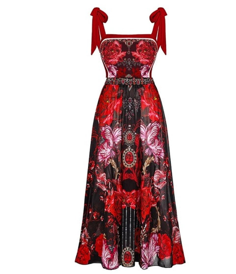 Retro Print Ruffle Edge One Piece With Skirt Swimwear CODE: KAR2844