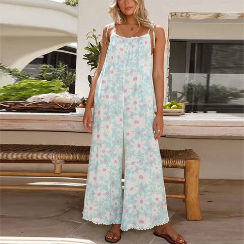 Autumn New Printed Loose Casual Sling Jumpsuit CODE: KAR2845
