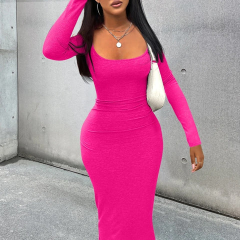 Long Sleeve Slim Tight Bodycon Maxi Dress CODE: READY1228