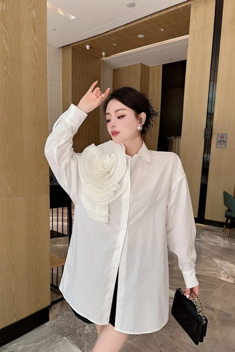 New Flowers Long Sleeved Luxury Pleated Floral Shirts CODE: KAR2983