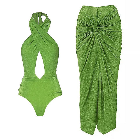 New Luxury One Piece Swimsuit With Skirt Two Piece Set Swimwear CODE: KAR3077
