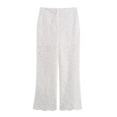 New Lace Hollow Sexy Short Top and Naked Straight Leg Wide Leg Pant CODE: KAR3121