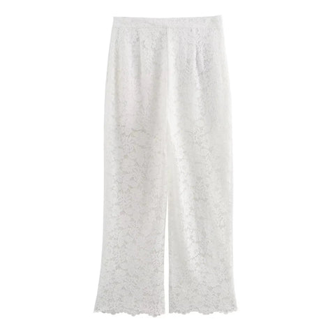 New Lace Hollow Sexy Short Top and Naked Straight Leg Wide Leg Pant CODE: KAR3121