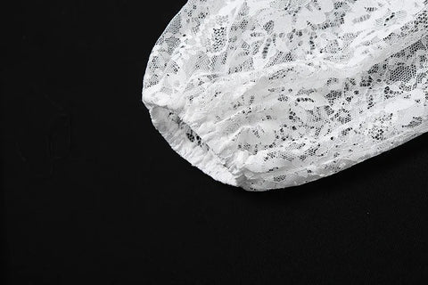 Sexy Floral Applique Out Wrap Lace Elegant Batwing Sleeve Cropped Top CODE: KAR3152