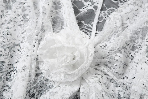 Sexy Floral Applique Out Wrap Lace Elegant Batwing Sleeve Cropped Top CODE: KAR3152