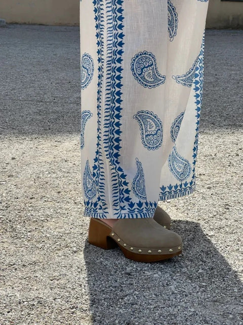 New Ethnic Style Print Long Sleeve Shirt With Elastic Trouser Set CODE: KAR3161