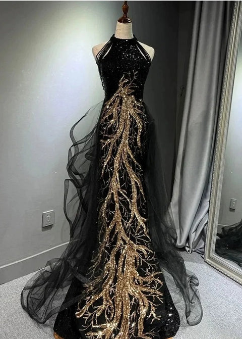 New Fashion Sequins Tassel Banquet Sleeveless Halter Fishtail Formal Dress CODE: KAR3167