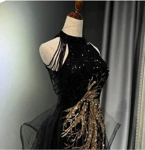 New Fashion Sequins Tassel Banquet Sleeveless Halter Fishtail Formal Dress CODE: KAR3167