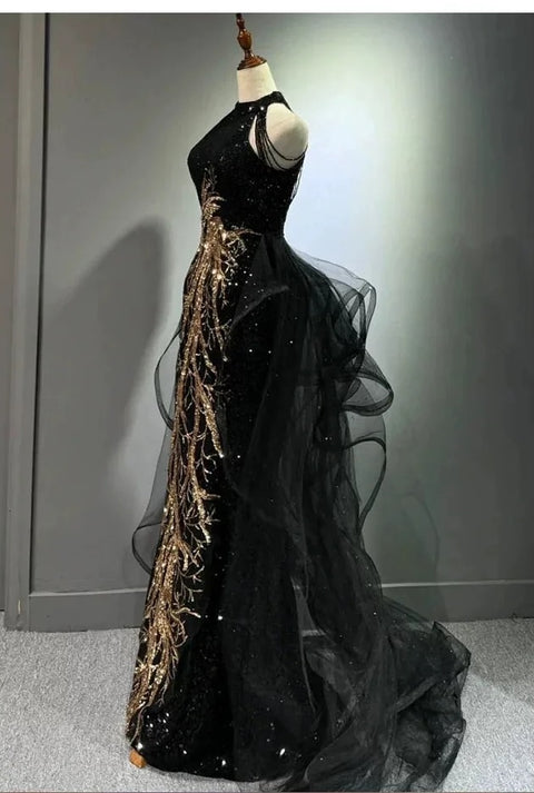 New Fashion Sequins Tassel Banquet Sleeveless Halter Fishtail Formal Dress CODE: KAR3167