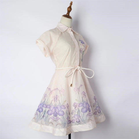 New Summer Floral Print Collar Bow Tie Scarf Neck Flare Sleeve Midi Dress CODE: KAR3173
