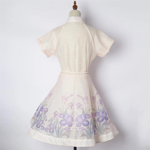 New Summer Floral Print Collar Bow Tie Scarf Neck Flare Sleeve Midi Dress CODE: KAR3173